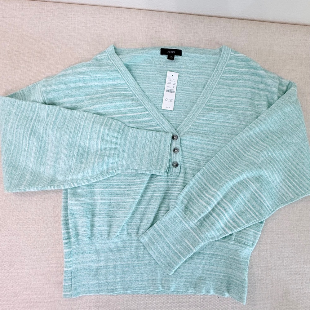 J.Crew Womens Space Dye V-Neck Dolman Sweater Seafoam Green BG646 Size M NEW